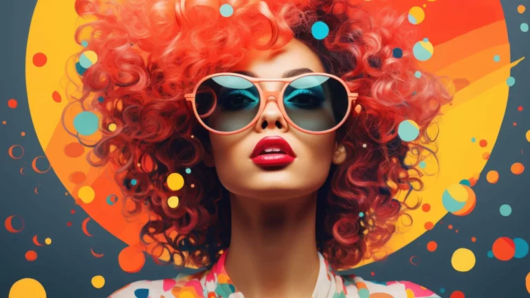 Une femme à la pointe de la mode avec des cheveux rouges vifs et des lunettes de soleil pour illustrer les tendances média de 2024