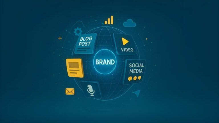 Visuel brand content représentant des icônes pour les contenus de marque type blogs, vidéos, médias sociaux ou podcasts relayés lors de campagnes digitales